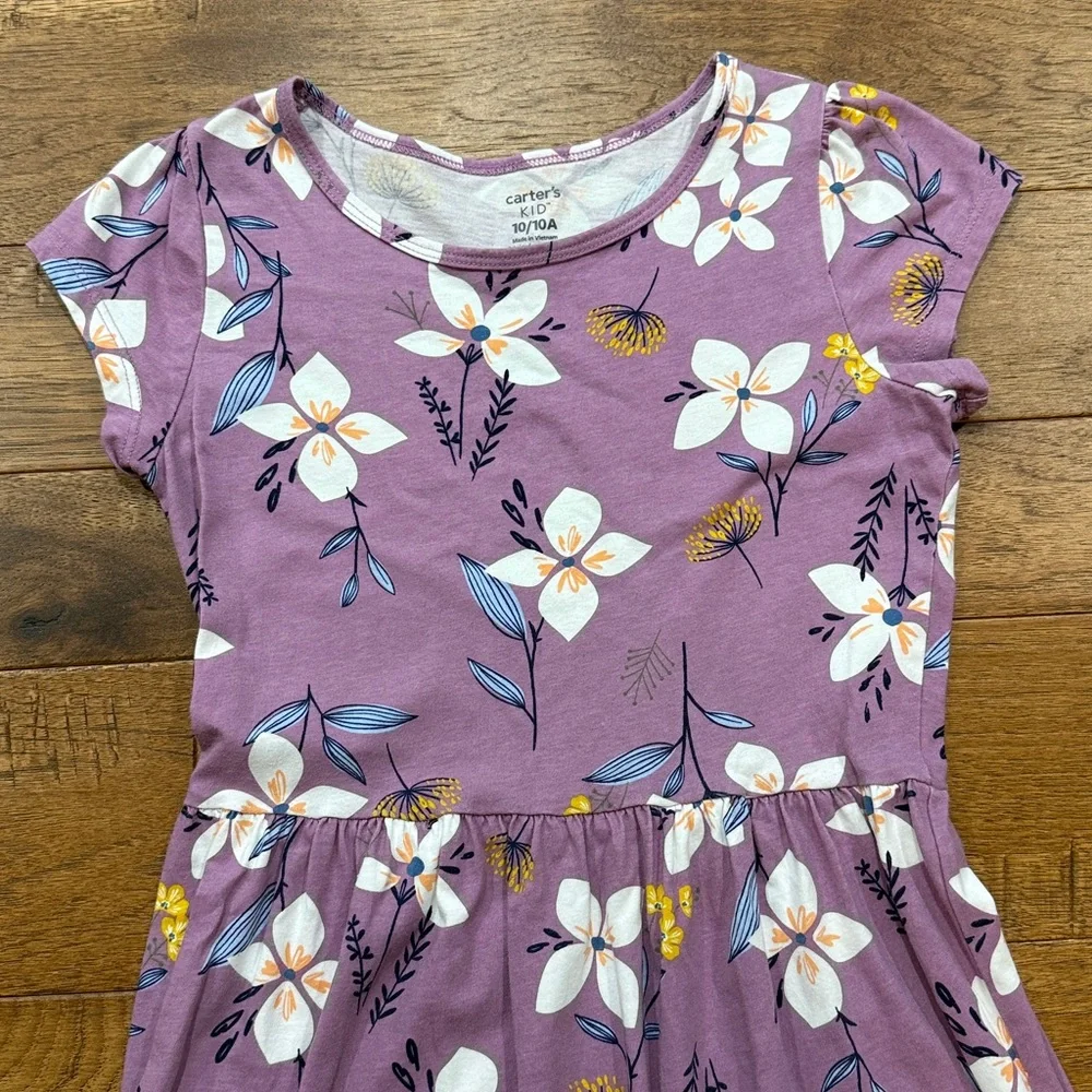 Carter’s Kid Girls Short-Sleeve Flowered Purple Dress - Size 10/10A
